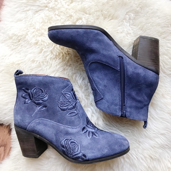 Lucky Brand Shoes - Lucky Brand | Blue Suede Floral Heeled Ankle Boots